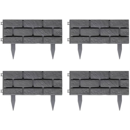GARDENISED Imitation Stone Brick Designed Garden Border Edging Picket Fence, 4 Piece Set, Grey QI004557.GY